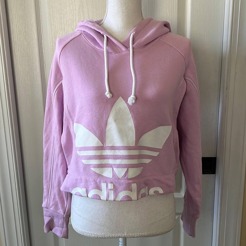 Pink Cropped Adidas Hoodie-Small